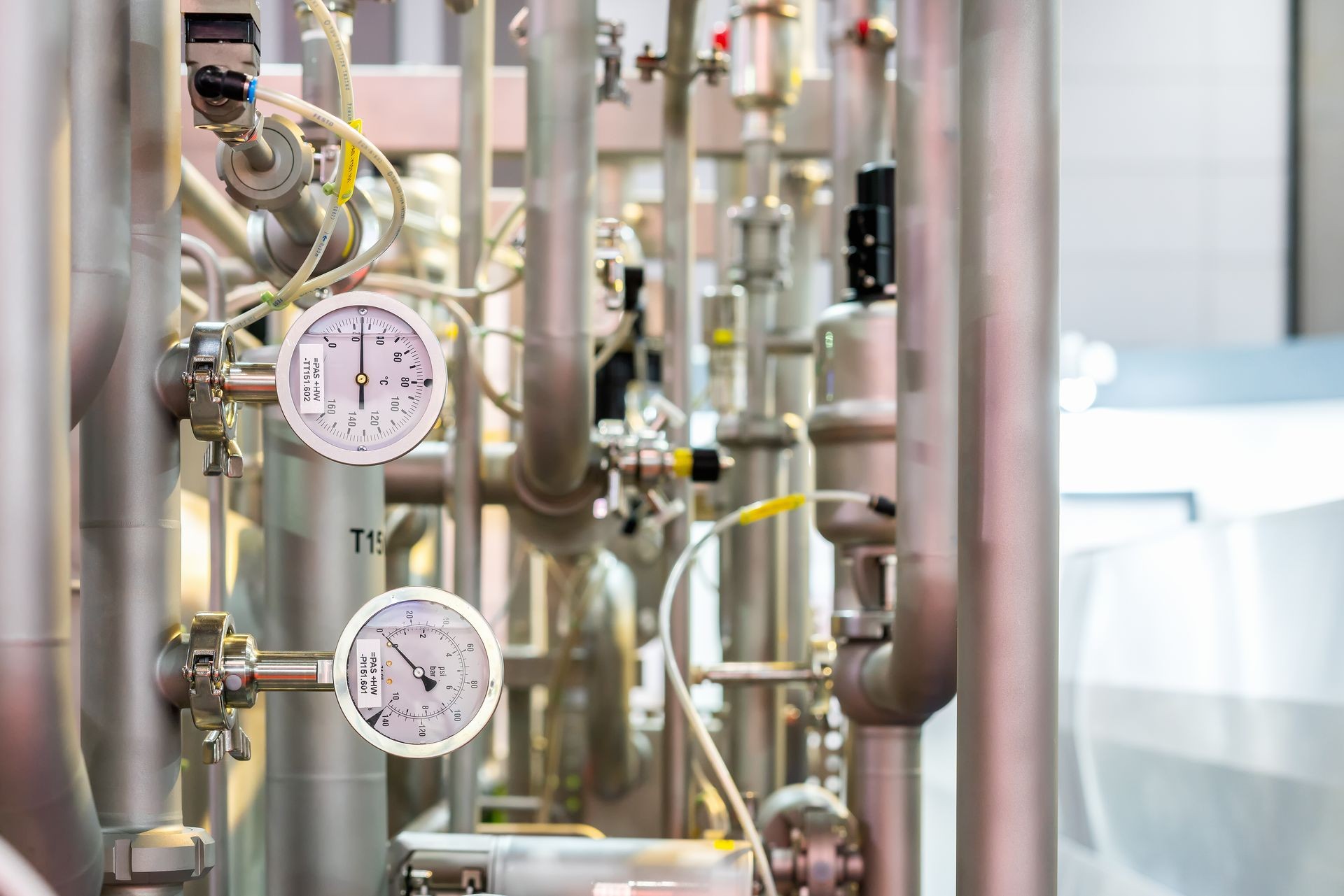 close up high precision industrial pressure gauge for water heater steam boiler temperature system and tube or piping outside drum close up high precision industrial pressure gauge for water heater steam boiler temperature system and tube or piping outside drum